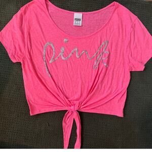 Pink‎ Front-tie Crop